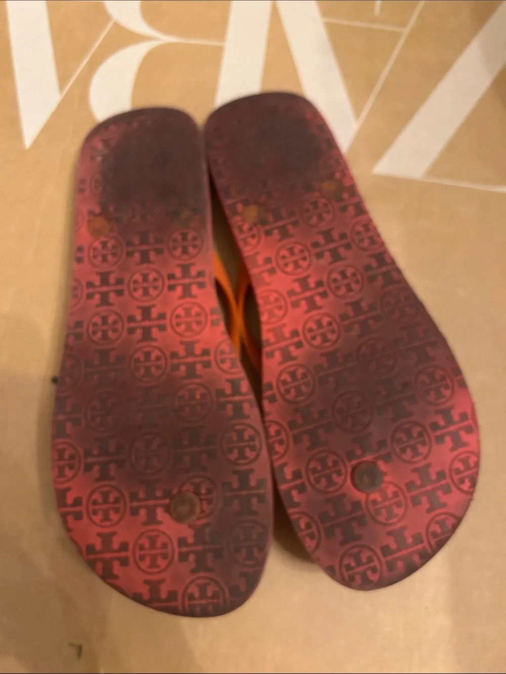 Tory Burch Coral-Orange gingham Flip Flops